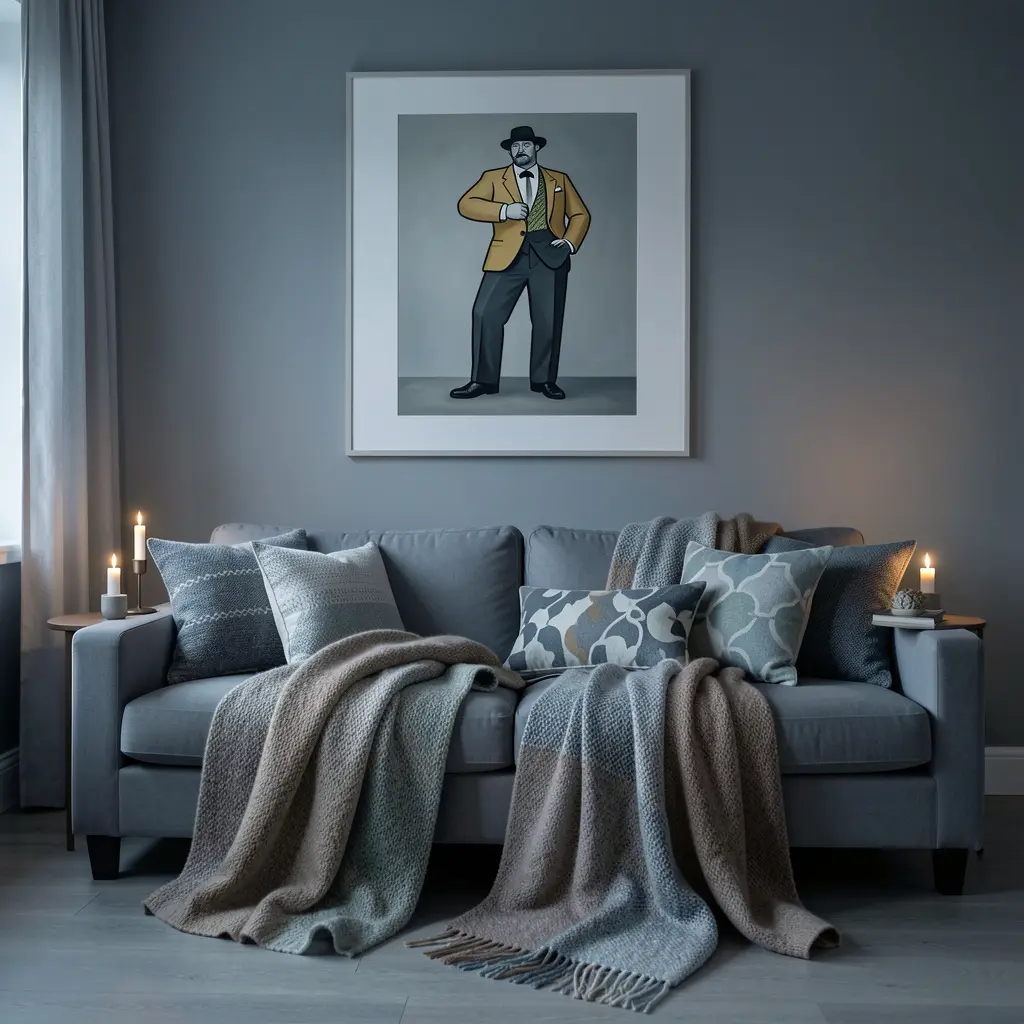 Elegant seasonal home decoration with warm textiles and soft lighting